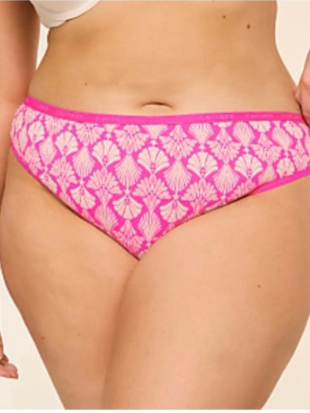 2 NWT Lane Bryant CACIQUE Pink White Shell Print Thong Cotton Panties Size 10/12